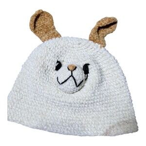Handmade Crochet Animal Beanie Kids OS Llama Lamb dog Winter Hat Cream Tan